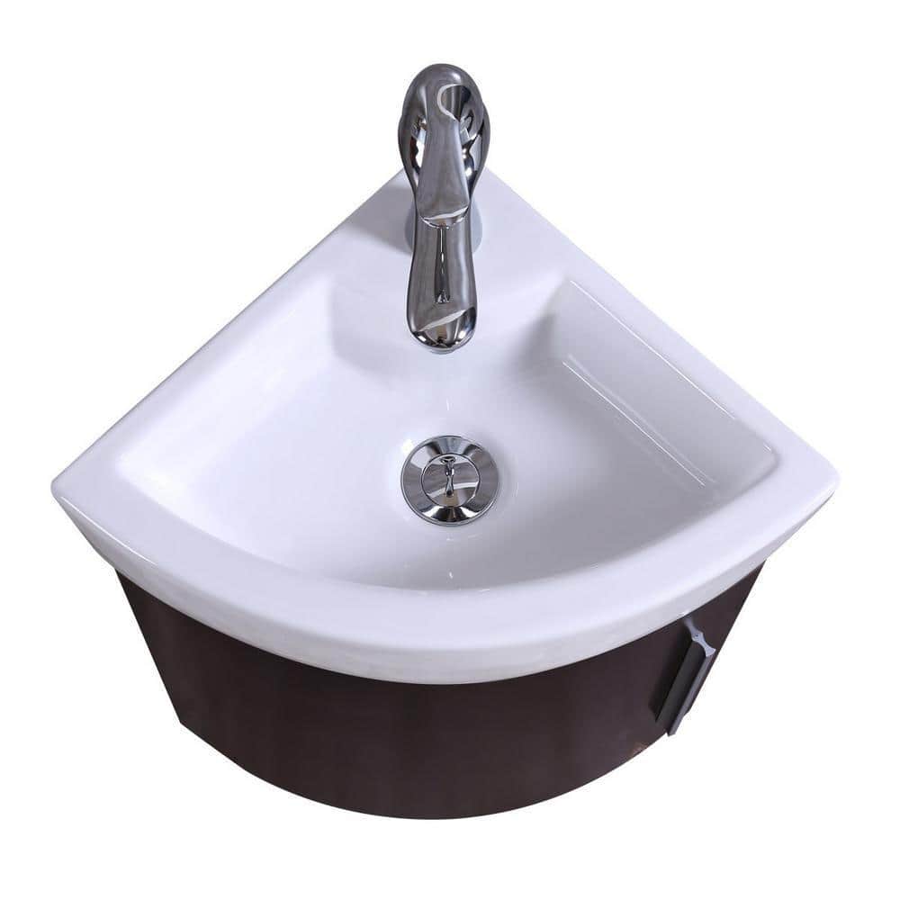 Myrtle Black and White Corner Wall-Mount Vanity Sink with Chrome Faucet