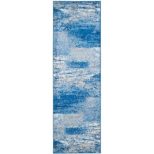 Adirondack Silver/Blue 3 ft. x 14 ft. Solid Runner Rug