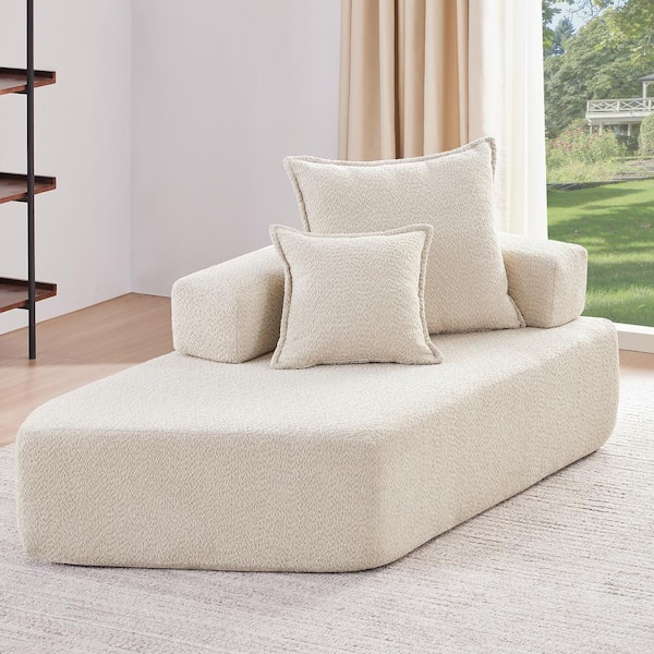 J&E Home 36 in.W Square Arm Boucle Fabric Oversized Modular Sofa in. Beige