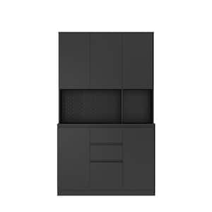 43.66 in. W x 15.74 in. D x 74.00 in. H Black Freestanding Linen Cabinet with 6-Doors, 4-Shelves and 2-Drawers