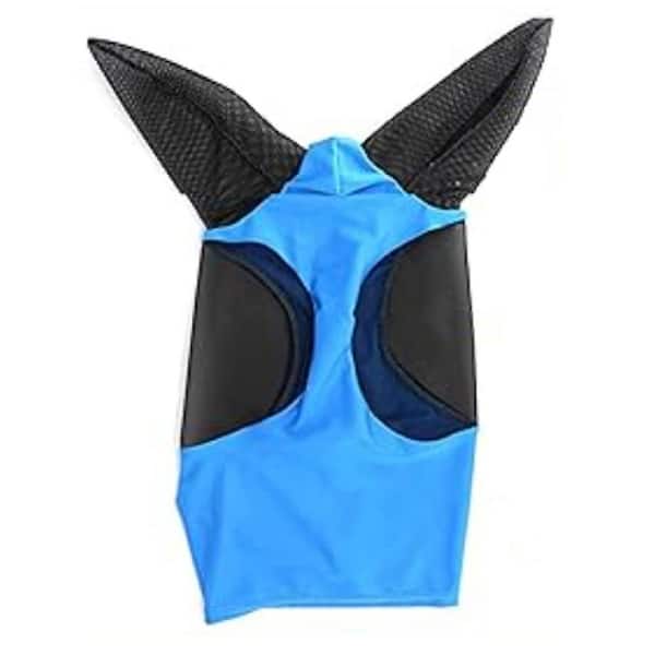 Horse Fly Mask with Ears - Equine Sunscreen Lycra Quiet Ride Elasticity Fly Mask with Ear Protection in Blue