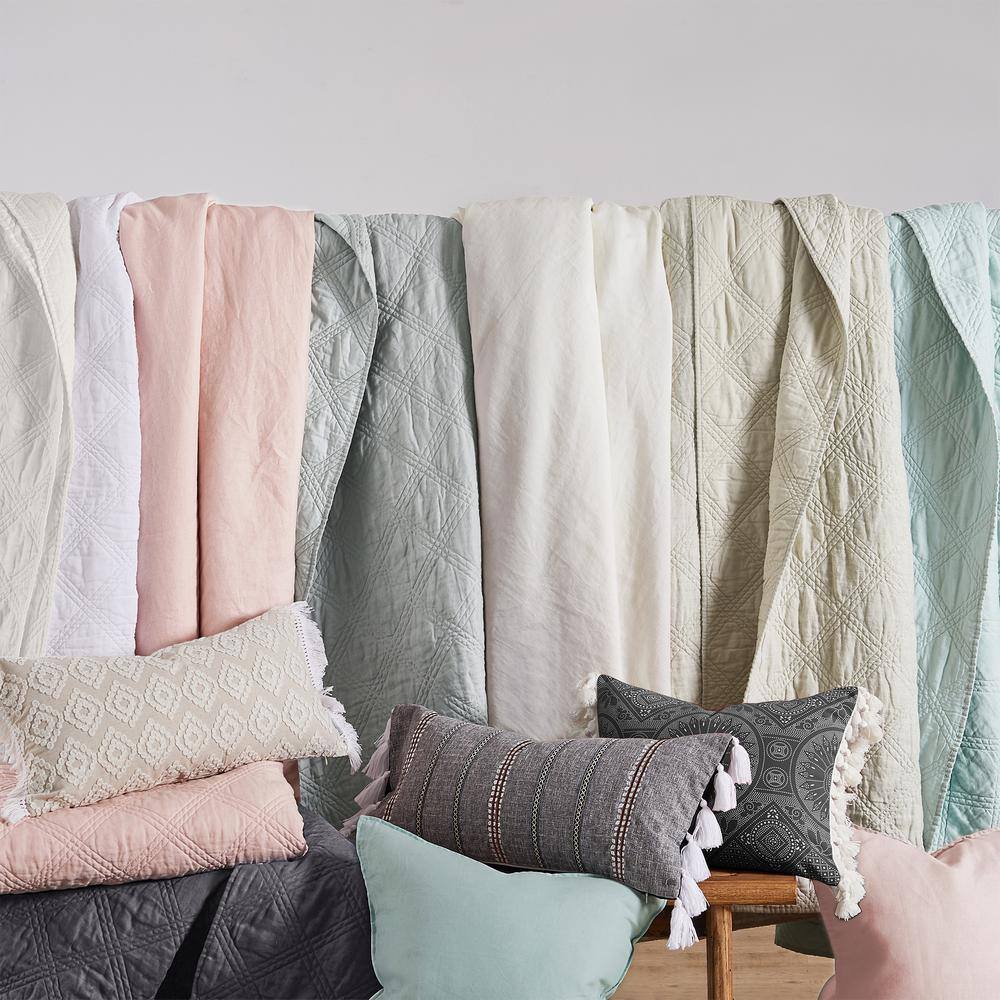 Blush Linen & Cotton Reversible Quilted Throw Blanket, 50x60 in.