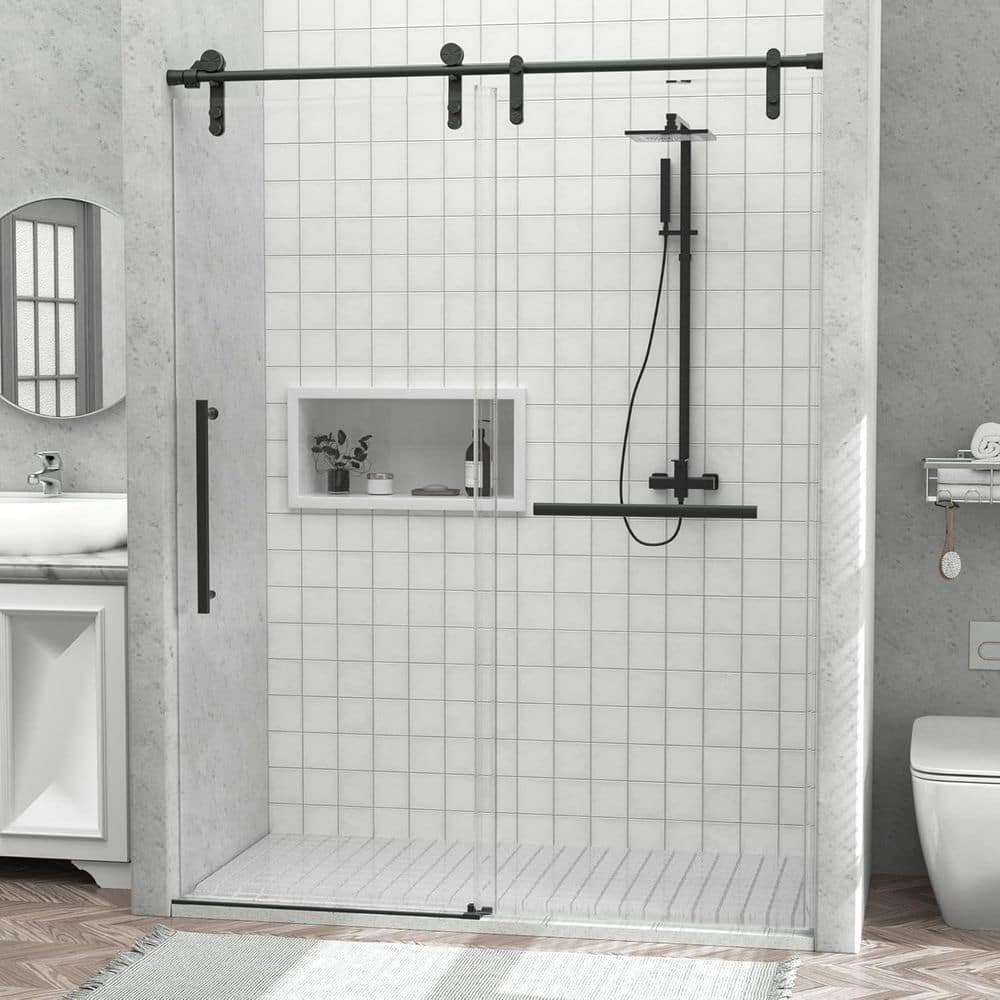 56-60 in. W x 75.5 in. H Sliding Frameless Glass Shower Door, Handle and Seal Strip for Waterproof, Towel Bar price history on PriceWatchPro