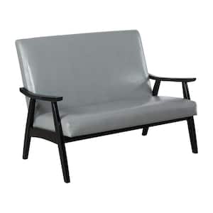 Lometa 46.8 in. Gray Faux Leather 2 Seater Loveseat with Wood Frame