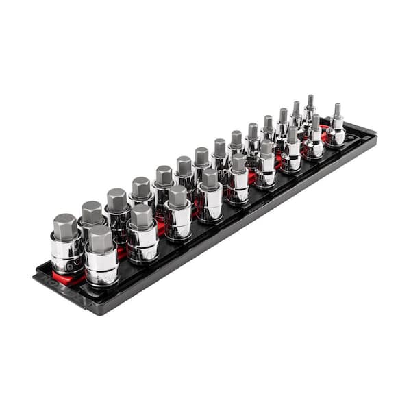 1/2 Inch Drive Hex Bit Socket Set with Rails and Tray, 23-Piece (1/4-3/4 in., 6-19 mm)