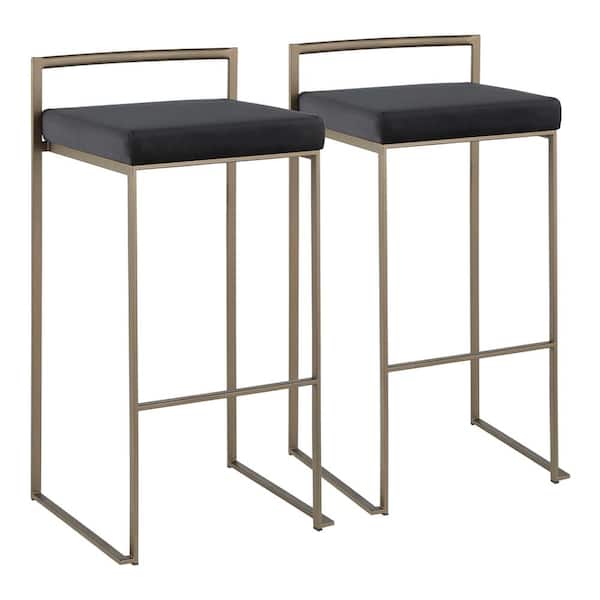 Lumisource Fuji 30 in. Antique Stackable Bar Stool with Black Velvet Cushion (Set of 2)