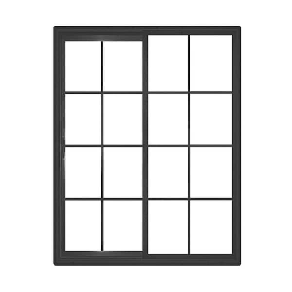 Unbranded 72 in. x 80 in. Black/White Reversible Vinyl Sliding Patio Door with Low-E Glass, SDL Grids, Handle Set and Screen