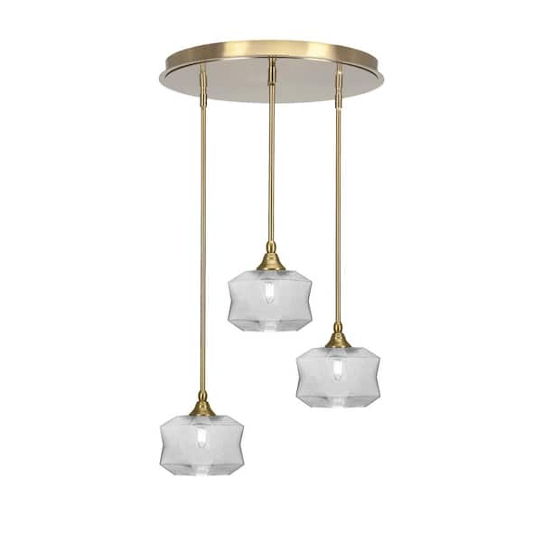 Unbranded Villa 3 Light New Age Brass Pendant, Cluster Pendant Light with 8.75 in. Smoke Glass Shades, No bulb Included