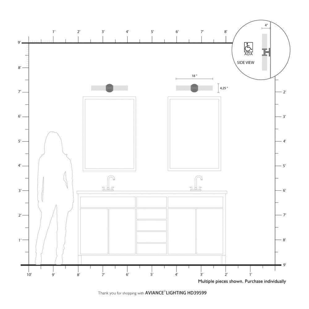 Aero 18" Chrome 2-Light Bath Vanity with Opal Glass
