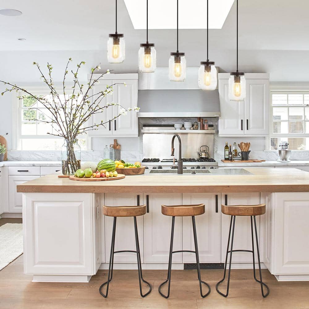 Gaines 33.25" Oil-Rubbed Bronze 5-Light Mason Jar LED Pendant