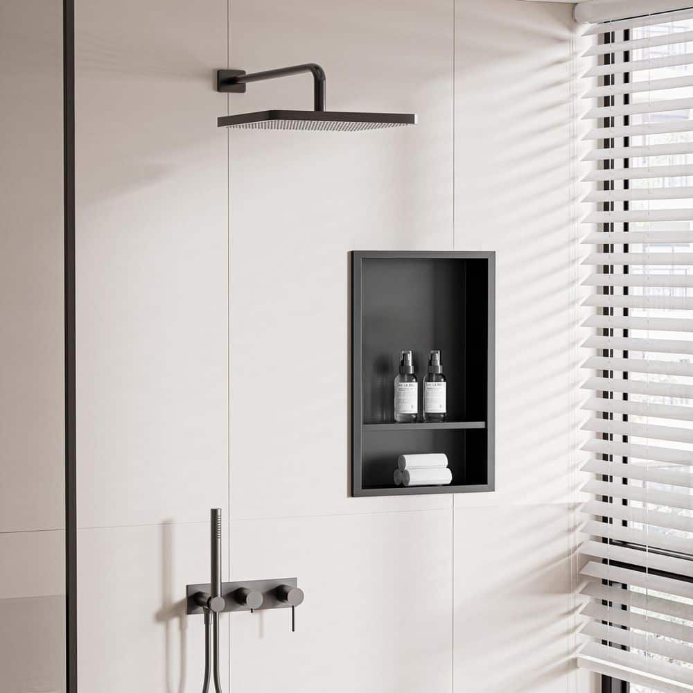 12 in. W x 18 in. H x 4 in. D Waterproof Recessed Shower Niche with Double Shelves in Matte Black, No Tile Needed price history on PriceWatchPro