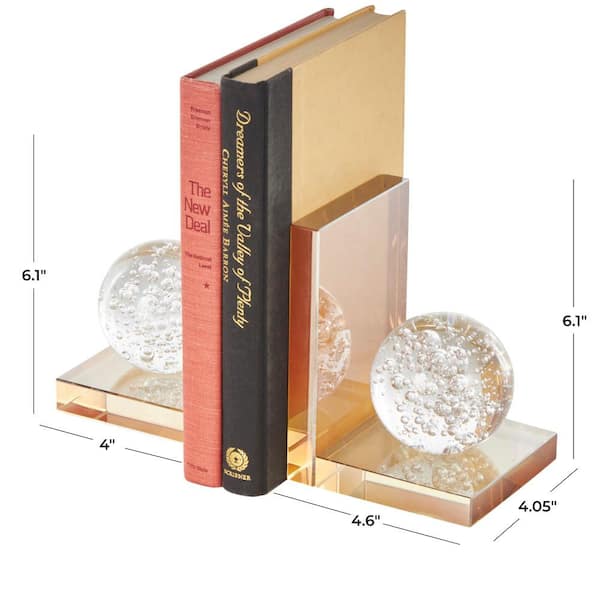 Litton Lane Gold Glass Geometric Bookends with Clear Orbs