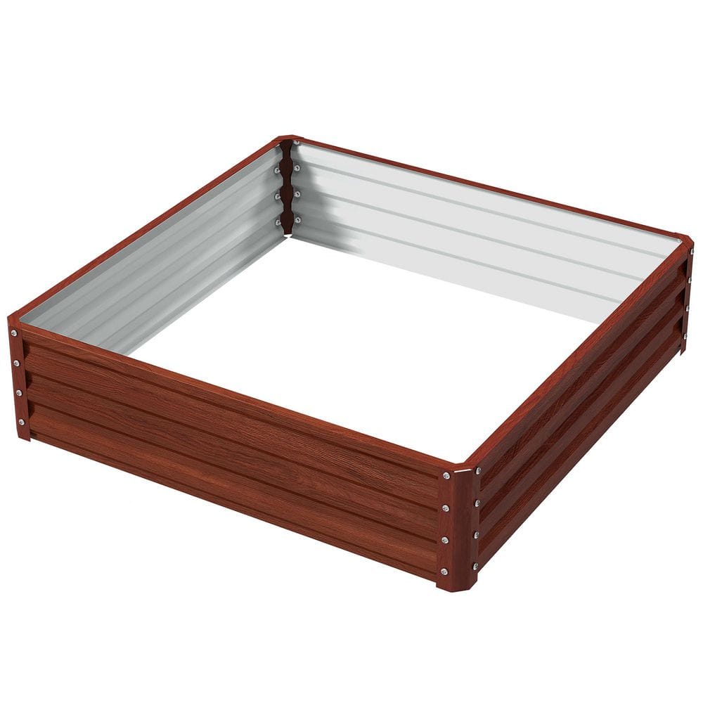 4 x 4 x 1Natural Wood Steel Galvanized Raised Garden Bed, Elevated Plant
