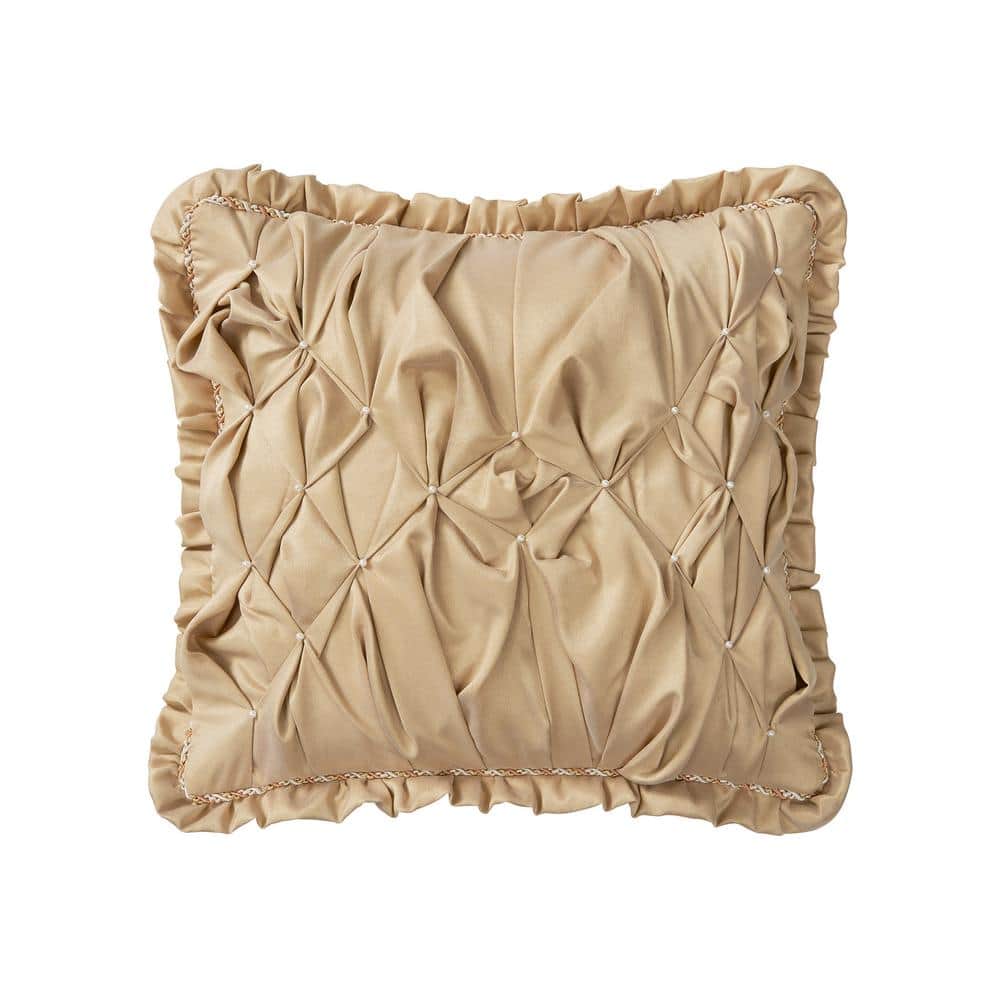 Gold and White Polyester Decorative Throw Pillow Set