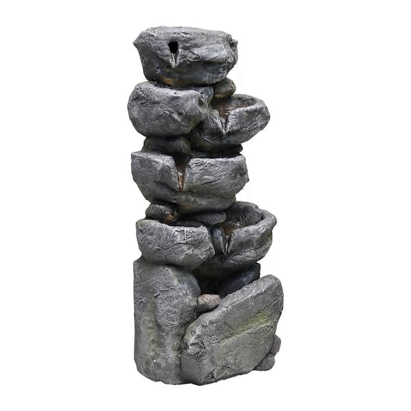 TIRAMISUBEST 31.4 in. H Outdoor Garden Floor Tiered Water Fountain with LED Lights