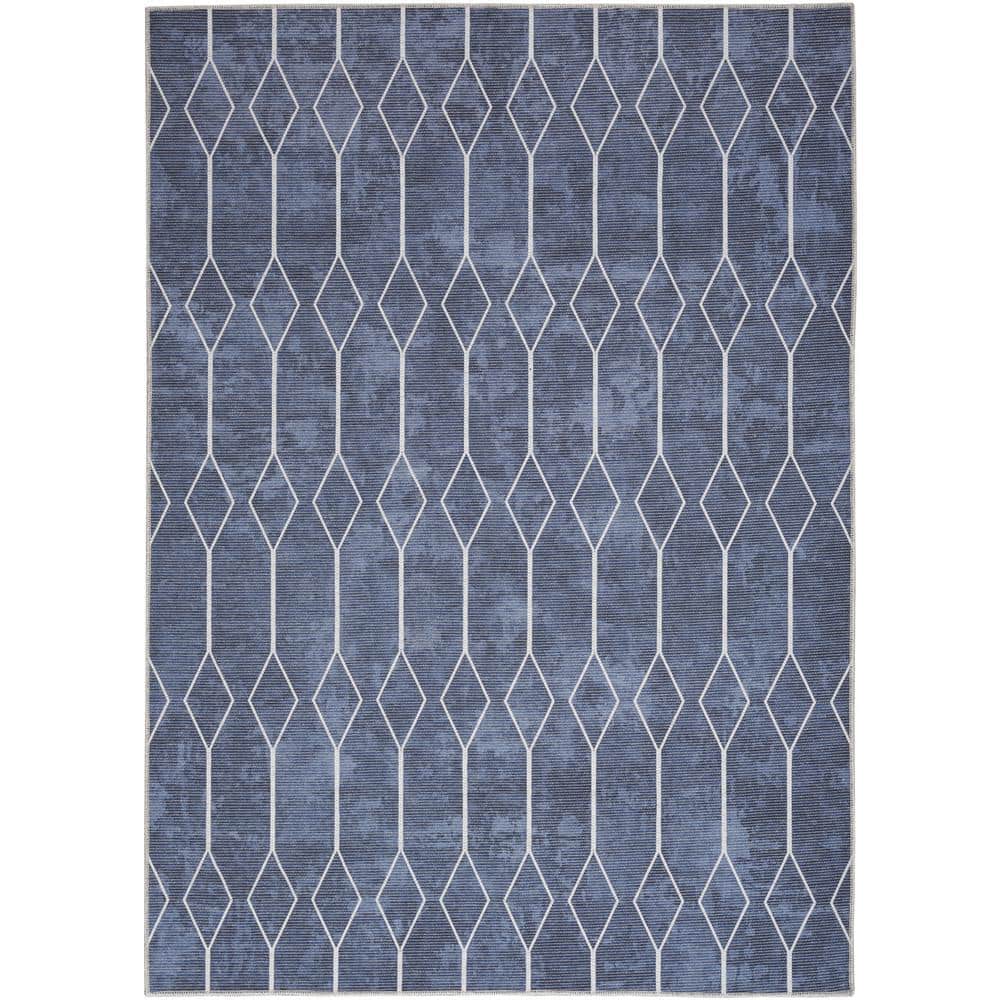 Vintage-Inspired Geometric Navy 6' x 9' Easy-Care Area Rug