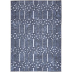 57 Grand Machine Washable Navy 6 ft. x 9 ft. Geometric Contemporary Area Rug