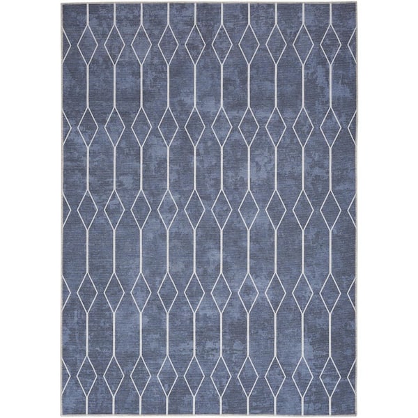 Unbranded 57 Grand Machine Washable Navy 6 ft. x 9 ft. Geometric Contemporary Area Rug