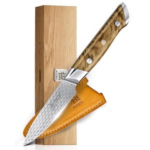 Shogun Koi Series 3.5 in. VG10 Stainless Steel V Edge Paring Knife Full Tang with Koi Scale Pattern and Leather Sheath