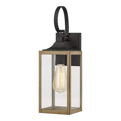 Home Decorators Collection Havenridge 1-Light Gray Wood Hardwired Outdoor Wall Lantern Sconce with Clear Glass (1-Pack)