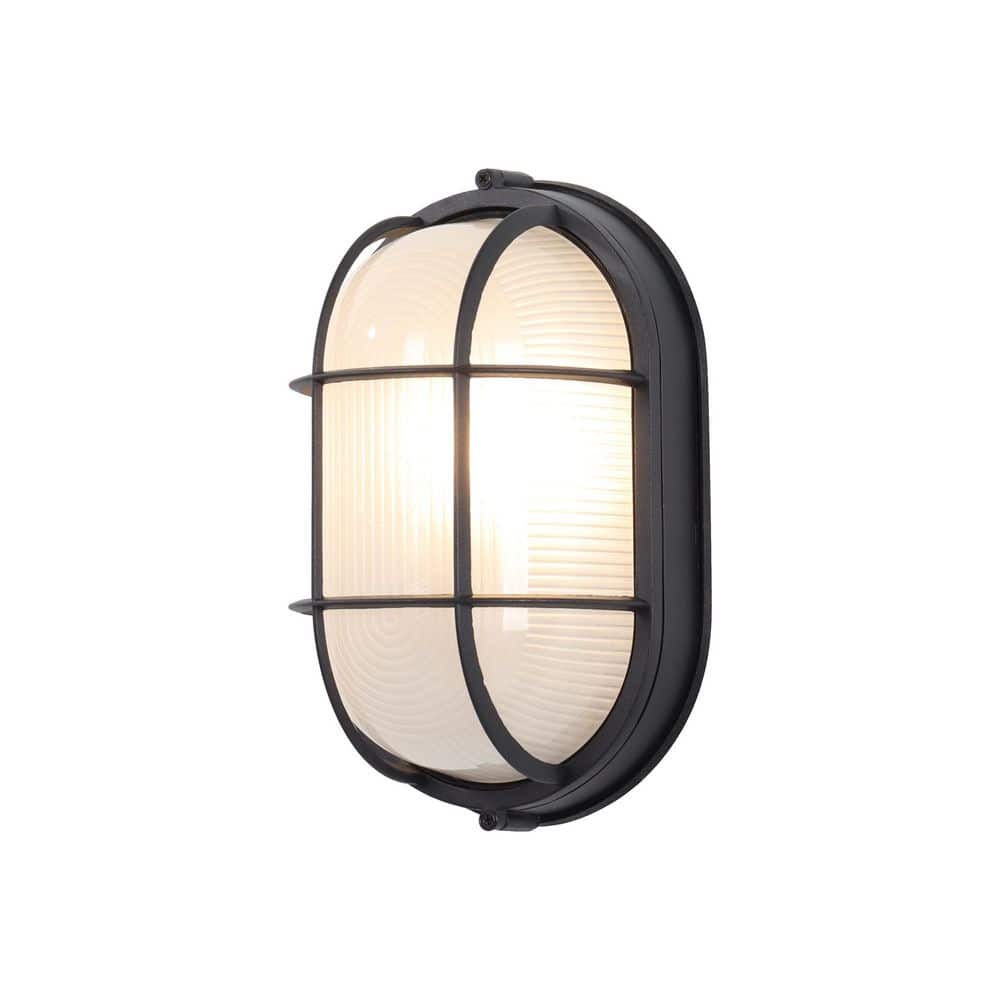 1-Light Black Oval Bulkhead Outdoor Sconce 11 in. with Frosted Glass Shade and No Bulb Included price history on PriceWatchPro