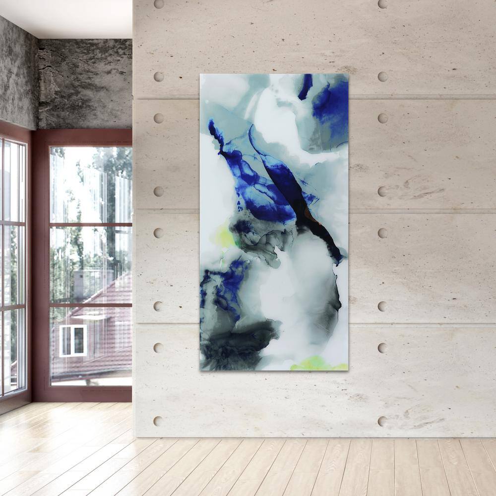 Blue and Gray Abstract Tempered Glass Wall Art, 72" x 36"