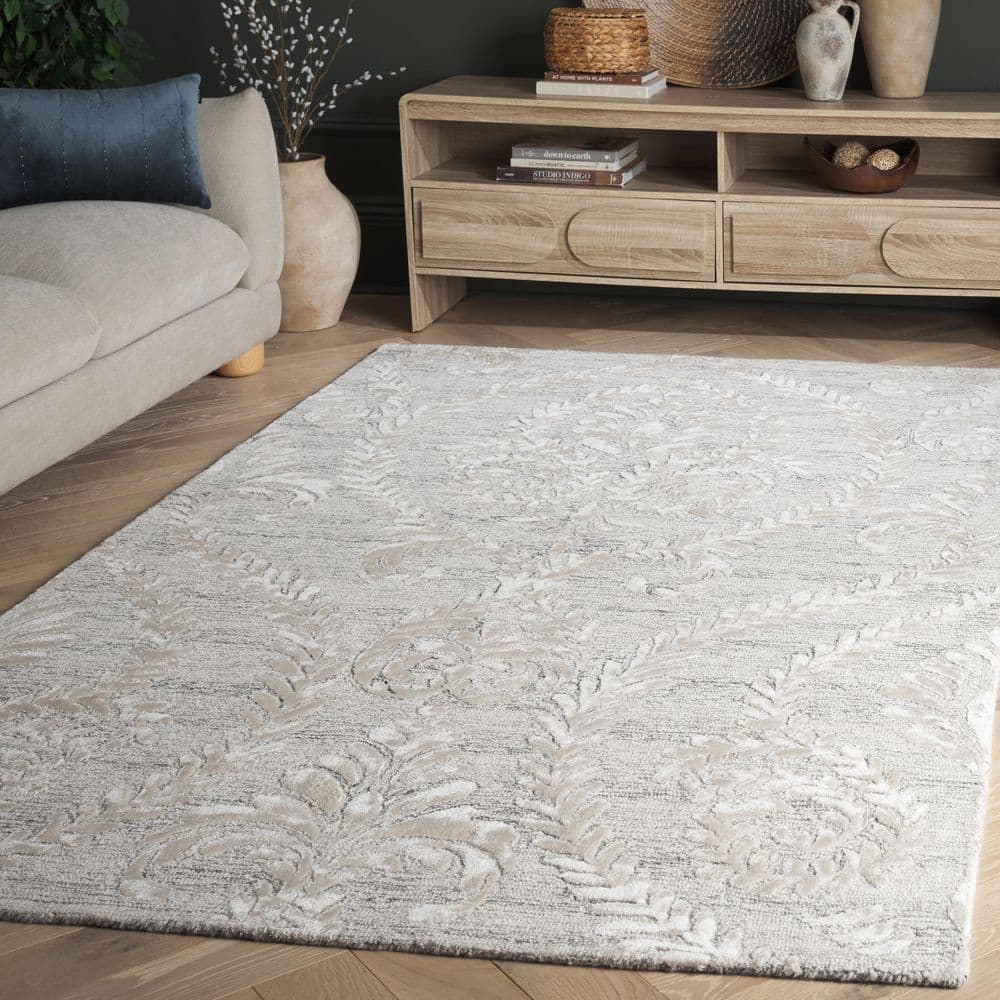 Glamour 4 ft. x 6 ft. Gray/Beige Classical Baroque Scroll Area Rug price history on PriceWatchPro