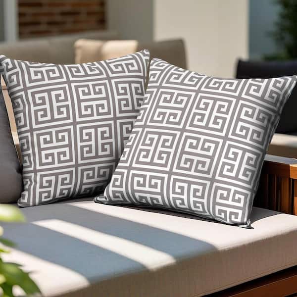 17.3 in. x 17.3 in. Patio Square Outdoor Throw Pillow in Meander Pattern (2-Pack)