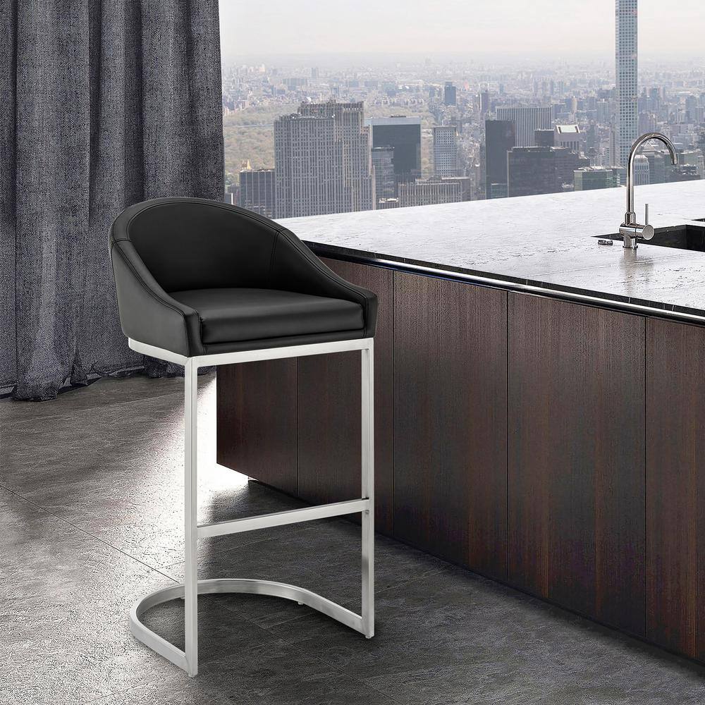 Katherine 30" Black Faux Leather and Chrome Bar Stool