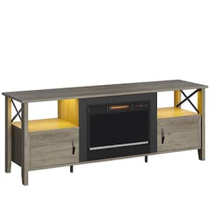 63 in.Gray Wash Freestanding Electric Fireplace TV Stand FIts TV's Up to 75 in. with LED and Adjustable Storage Cabinet