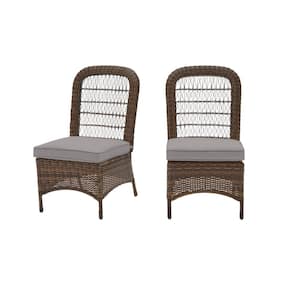 Beacon Park Brown Wicker Outdoor Patio Armless Dining Chair with CushionGuard Stone Gray Cushions (2-Pack)