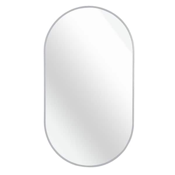 Tileon 20 in. W x 33 in. H Large Oval Aluminum Framed Wall Bathroom Vanity Mirror in Silver