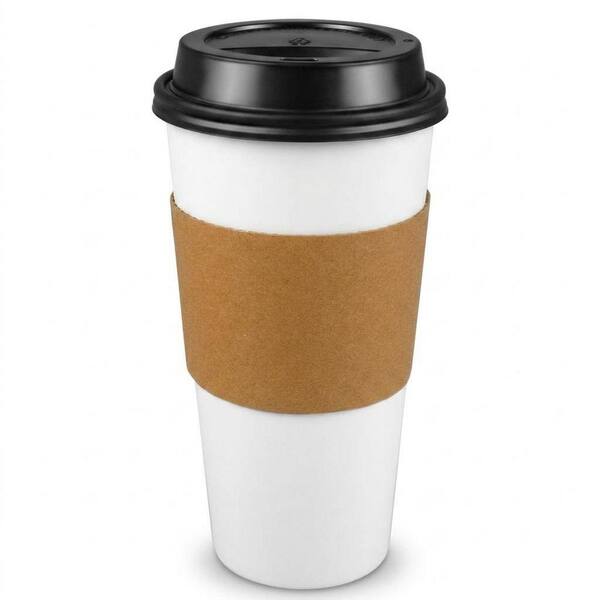 20 oz Disposable Paper Coffee Cups with Lids and Sleeves, 100 Pack, To-Go Cups for Hot Drinks and Cocoa