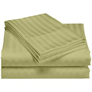 Hotel London 600-Thread Count 100% Cotton Deep Pocket Striped Sheet Set (Twin XL, Sage)