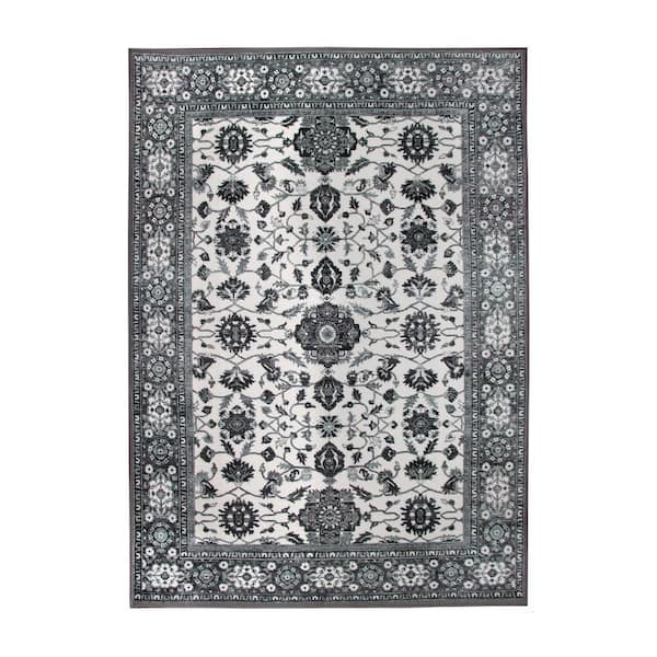 My Magic Carpet Ramage Grey Medallion 5 ft. x 7 ft. Washable Area Rug