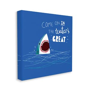 The Waters Great Phrase Beach Shark Swimming Joke By Michael Buxton Unframed Print Animal Wall Art 17 in. x 17 in.