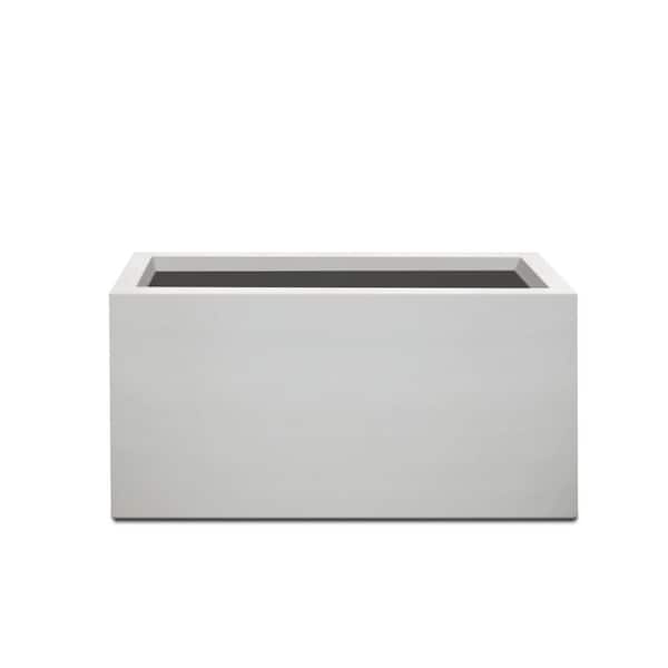 23.6 in. L Pure White Rectangular Concrete Planter with Drainage Plug for Garden Patio