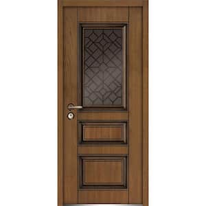 36 in. x 80 in. 2 Panels Right-Hand/Inswing 1 Lite Tinted Glass Brown Finished Steel Prehung Front Door with Handle