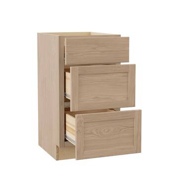 Hampton Bay Sinclair 18 in. W x 21 in. D x 34.5 in. H Assembled 3-Bath Drawer Base Cabinet in Shaker Light Oak KVDB18-SLO