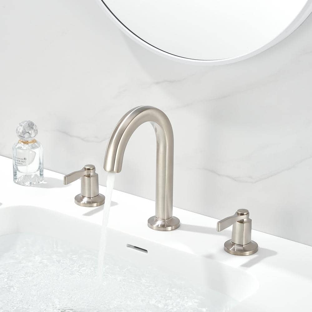 Larko Brushed Nickel 8 in. Widespread 2-Handle Bathroom Faucet
