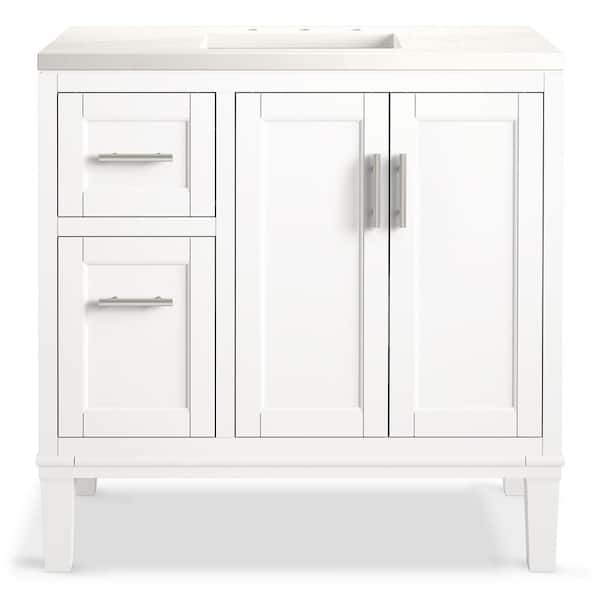 Chesil 36in. Single Sink Freestanding White Bath Vanity with Bianco Bella Quartz Top Assembled