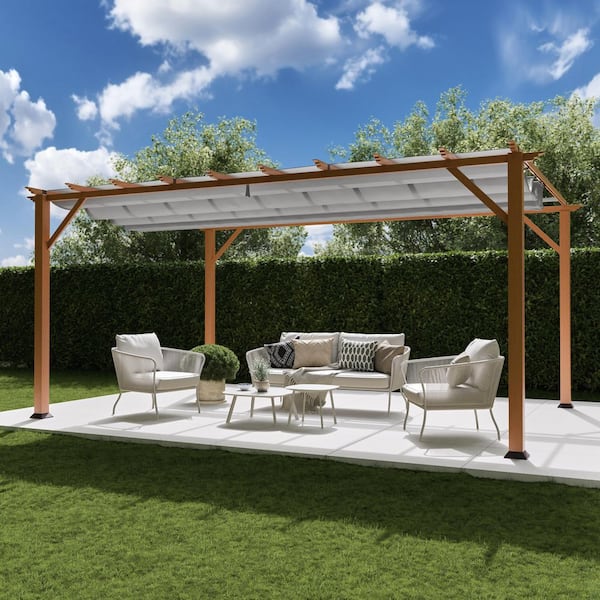 Florence 11 ft. x 16 ft. Aluminum Pergola in Canadian Cedar Finish and Gray Canopy