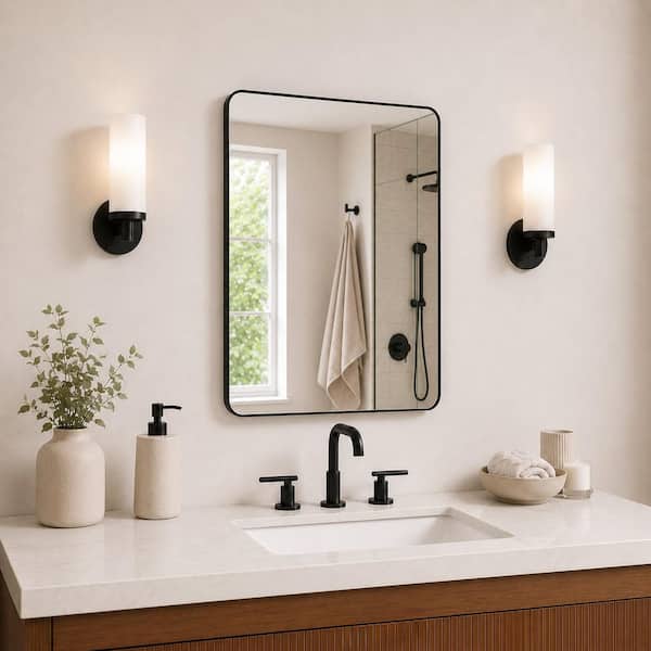 30 in. W x 36 in. H Rectangular Framed Wall Bathroom Vanity Mirror in Matte Black
