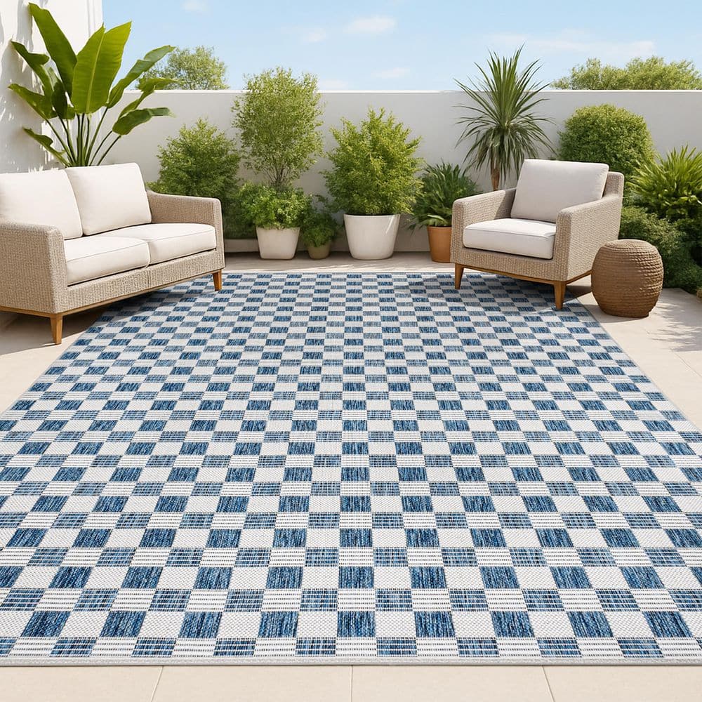 Aimee Traditional Cottage Checkerboard Navy/Cream 3 ft. x 5 ft. Indoor/Outdoor Area Rug price history on PriceWatchPro