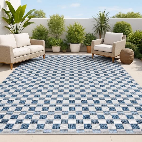 JONATHAN Y Aimee Traditional Cottage Checkerboard Navy/Cream 8 ft. x 10 ft. Indoor/Outdoor Area Rug