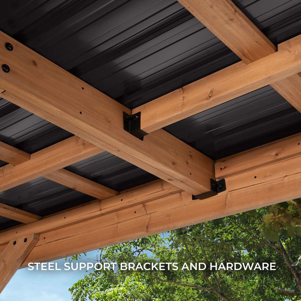 Kingsport 12' x 20' Black Cedar Carport with Steel Roof