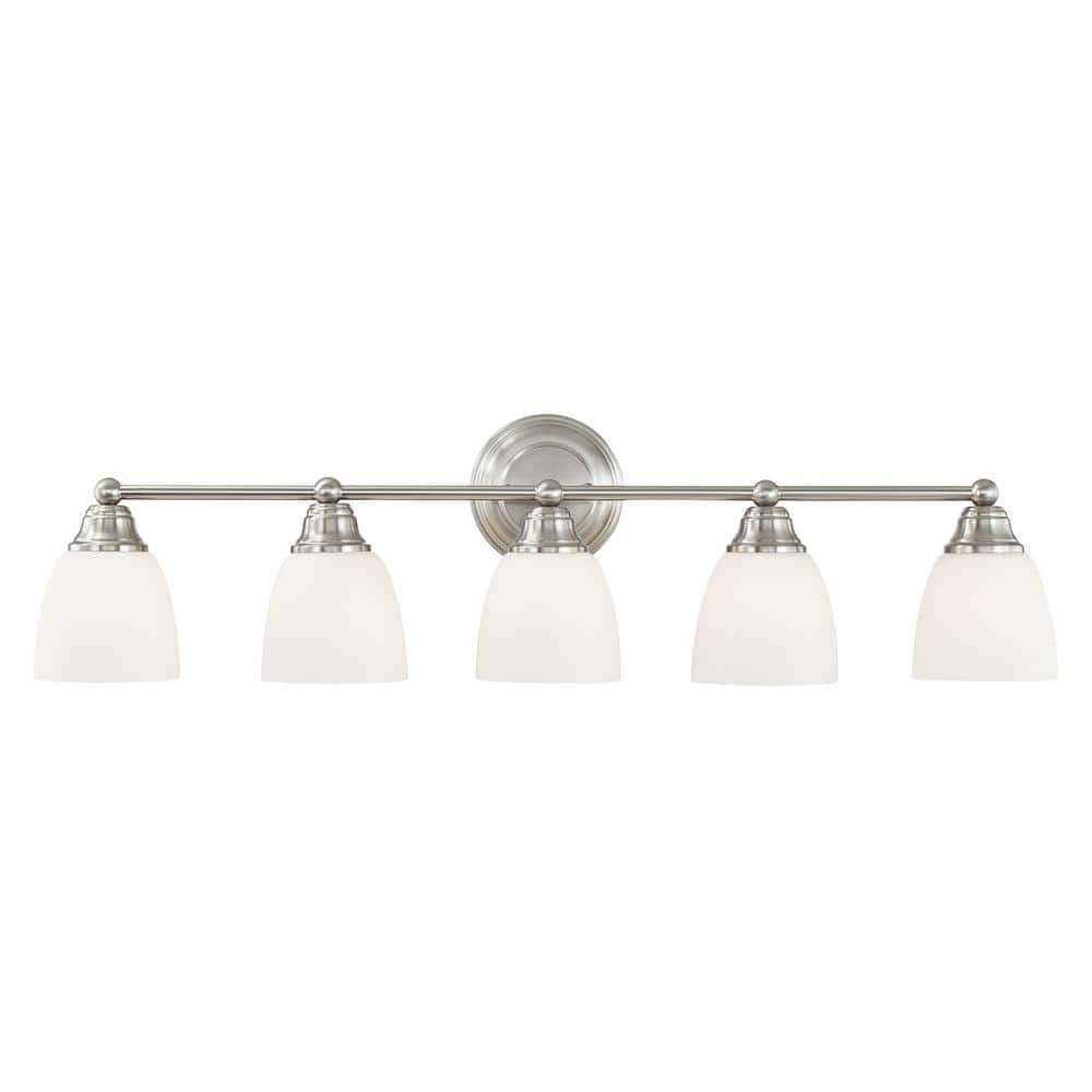 Beaumont 34 in. 5-Light Brushed Nickel Vanity Light with Satin Opal White G