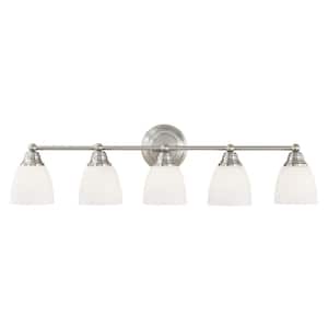 Beaumont 34 in. 5-Light Brushed Nickel Vanity Light with Satin Opal White Glass