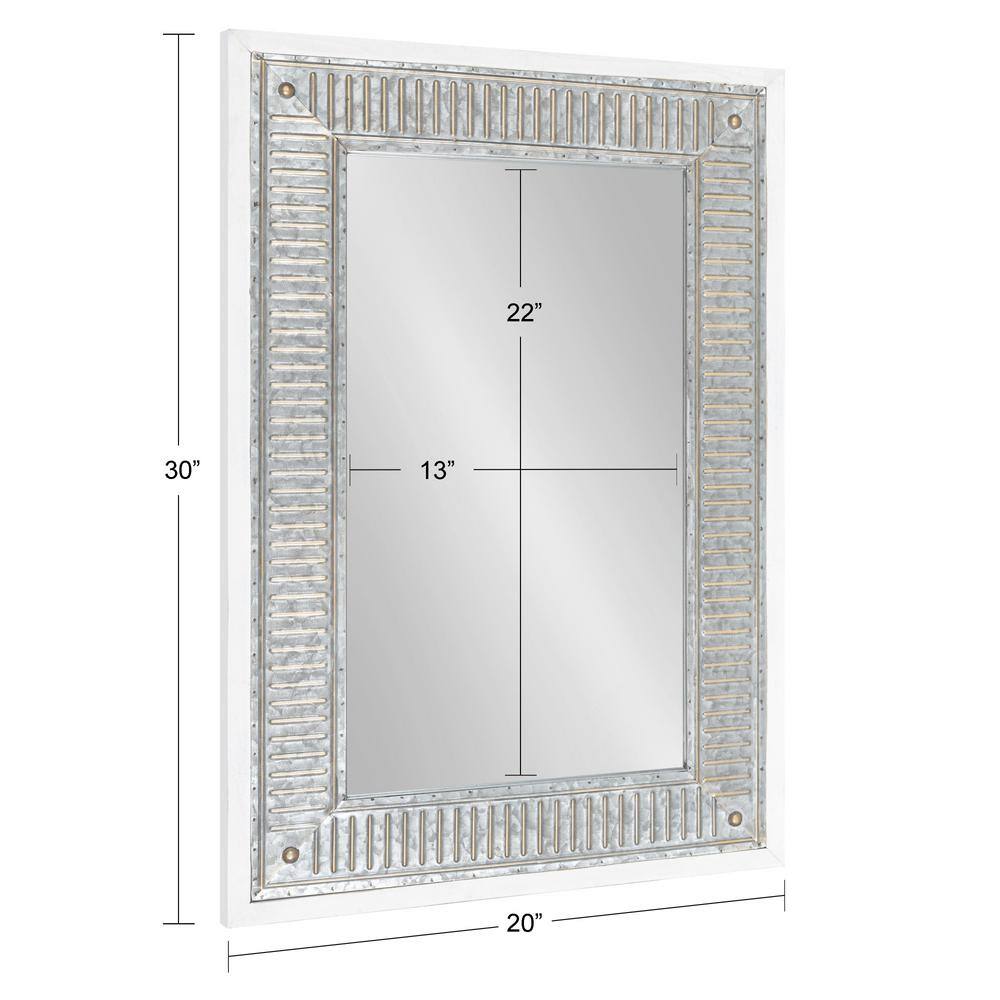 Deely 34.4" Rustic White Wooden Frame Wall Mirror with Galvanized Metal