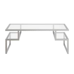 45 in. Silver Rectangle Glass Coffee Table with Shelves;Storage